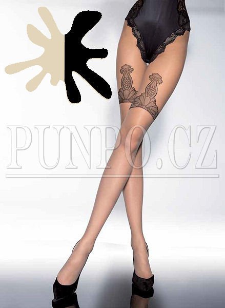 PUNČOCHÁČE dámské MIKROVLÁKNO - EFEKT > varianta NATURAL (krajka černá) > 4 (40, 42, 44, M-L, L)