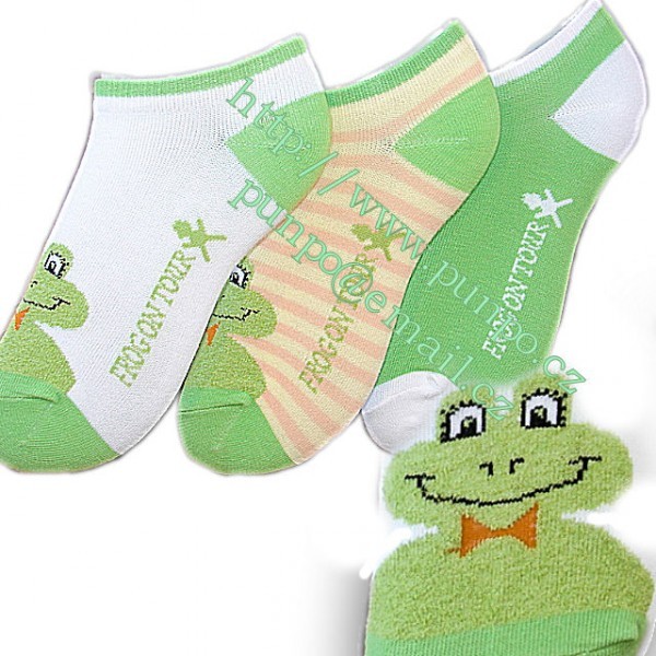 KOTNÍKOVÉ ponožky s 3D vzorem - 3 páry > varianta M E N T O L žába > 19-22