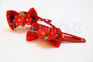 dívčí SPONY - SPONKY - 3D efekt mašličky a květiny > varianta ČERVENÁ > 3,5 cm